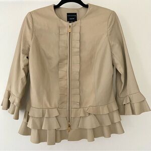 Doncaster Leather Blazer Jacket Size 8 Beige Ruffle Western Boho